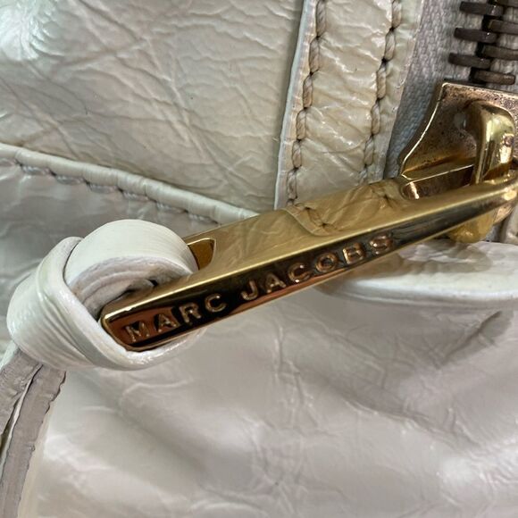 Marc Jacobs Ursula Quilted Patent Goatskin Leather Cream Satchel Lg Bowler Bag - Picture 10 of 12